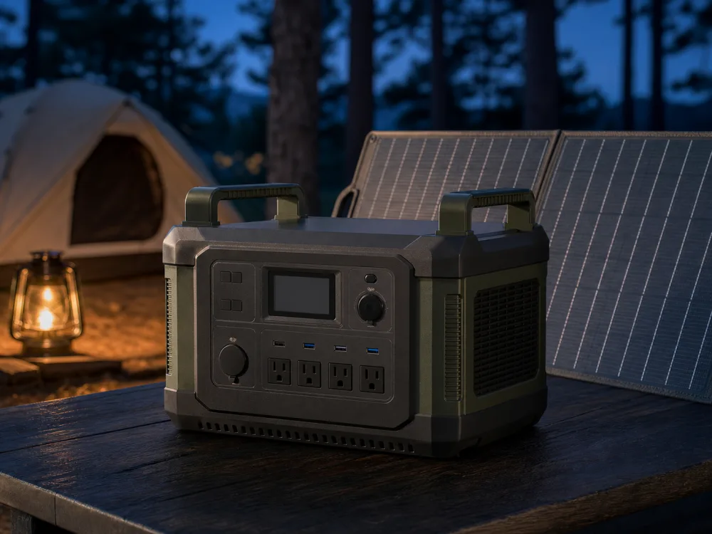 Portable camping power station with folding solar panel